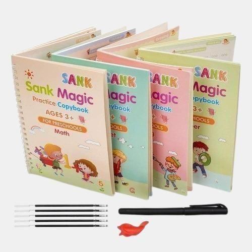 Sank Magic Reusable Practice Copybook Set – 4 Books + Magic Pen Kit for Fun Learning & Handwriting Mastery